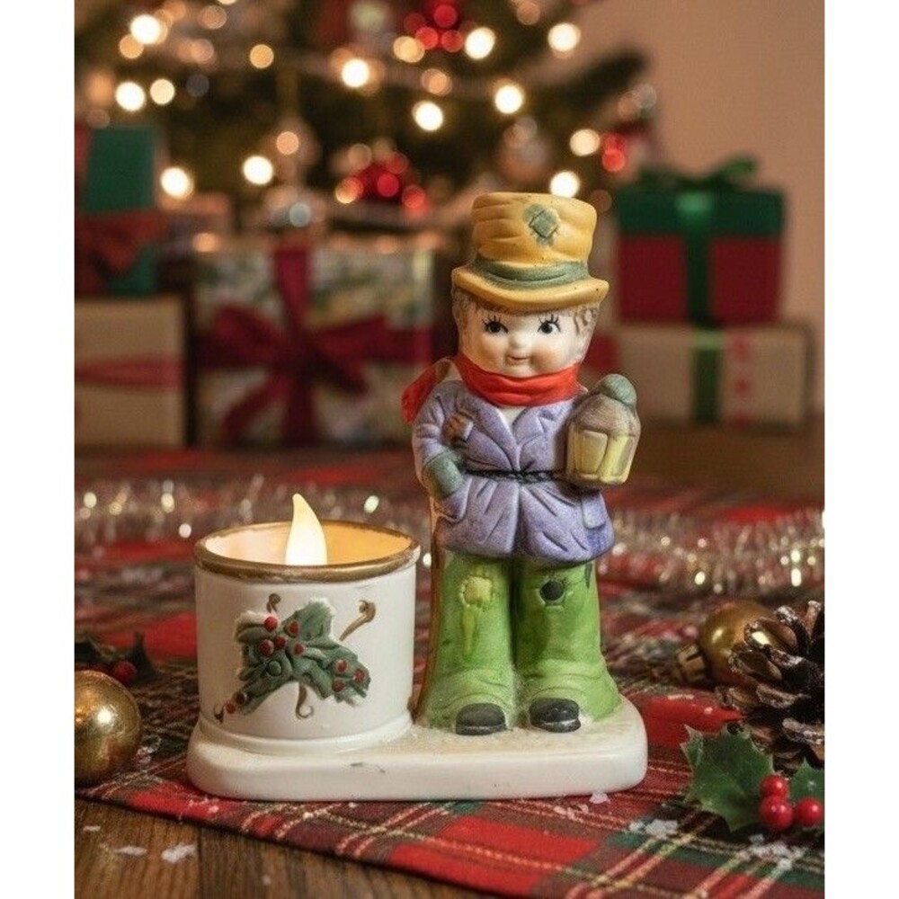 Vintage 1978 Jasco Christmas Luvkins Boy Lantern Candle Ceramic Holder Figurine